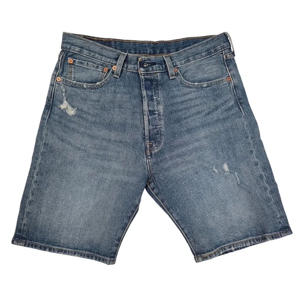 Levis 501 Mens Original Fit Denim Shorts Medium Wash Blue W32 L9 32x9 Button Fly